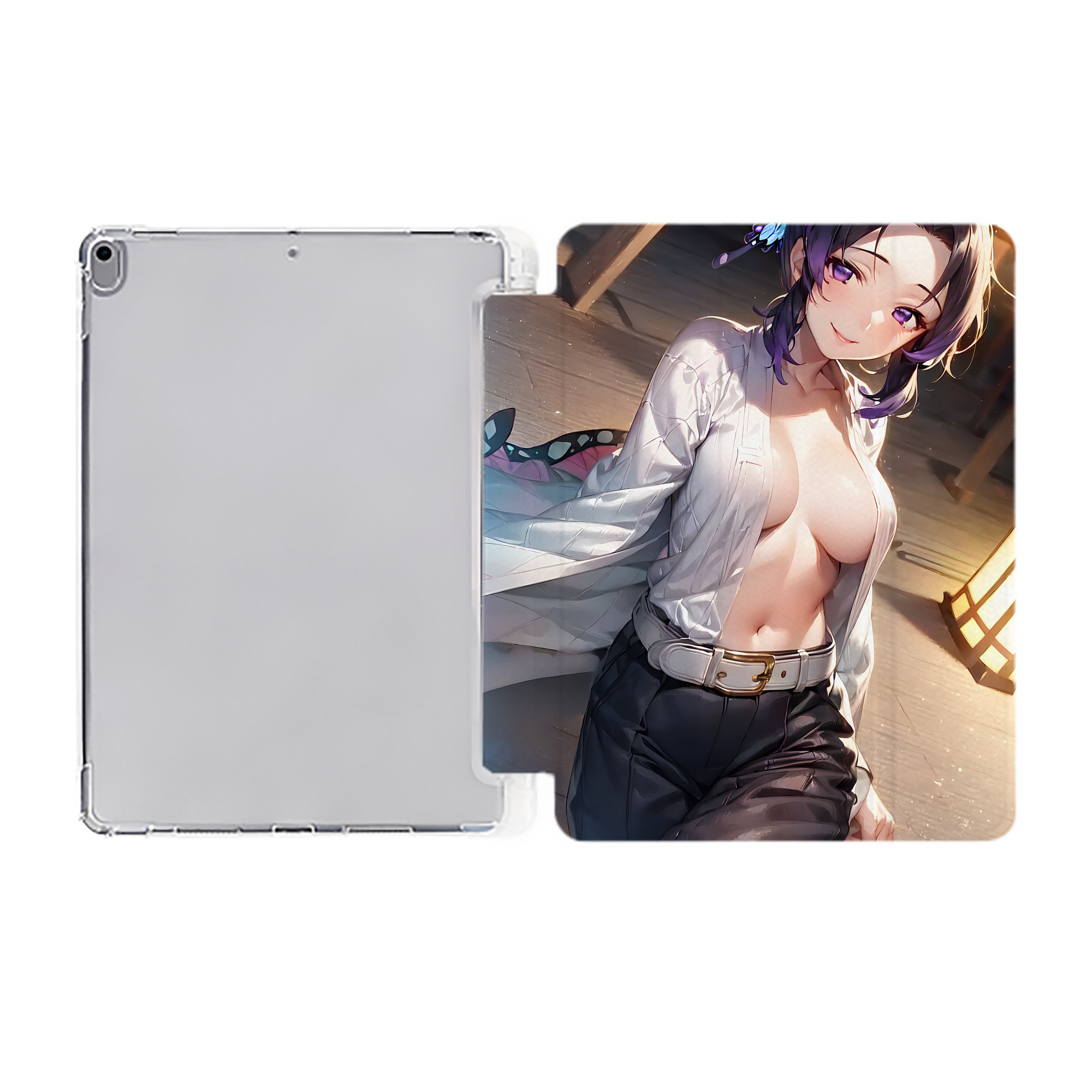 （画像用） 鬼滅の刃（きめつのやいば）蟲柱-胡蝶 しのぶ／こちょう しのぶ Kochou Shinobu IPad ケース ペン収納付き 三つ折りスタンド PUレザー×シリコン 対応機種9.5/10.5/10.9インチ